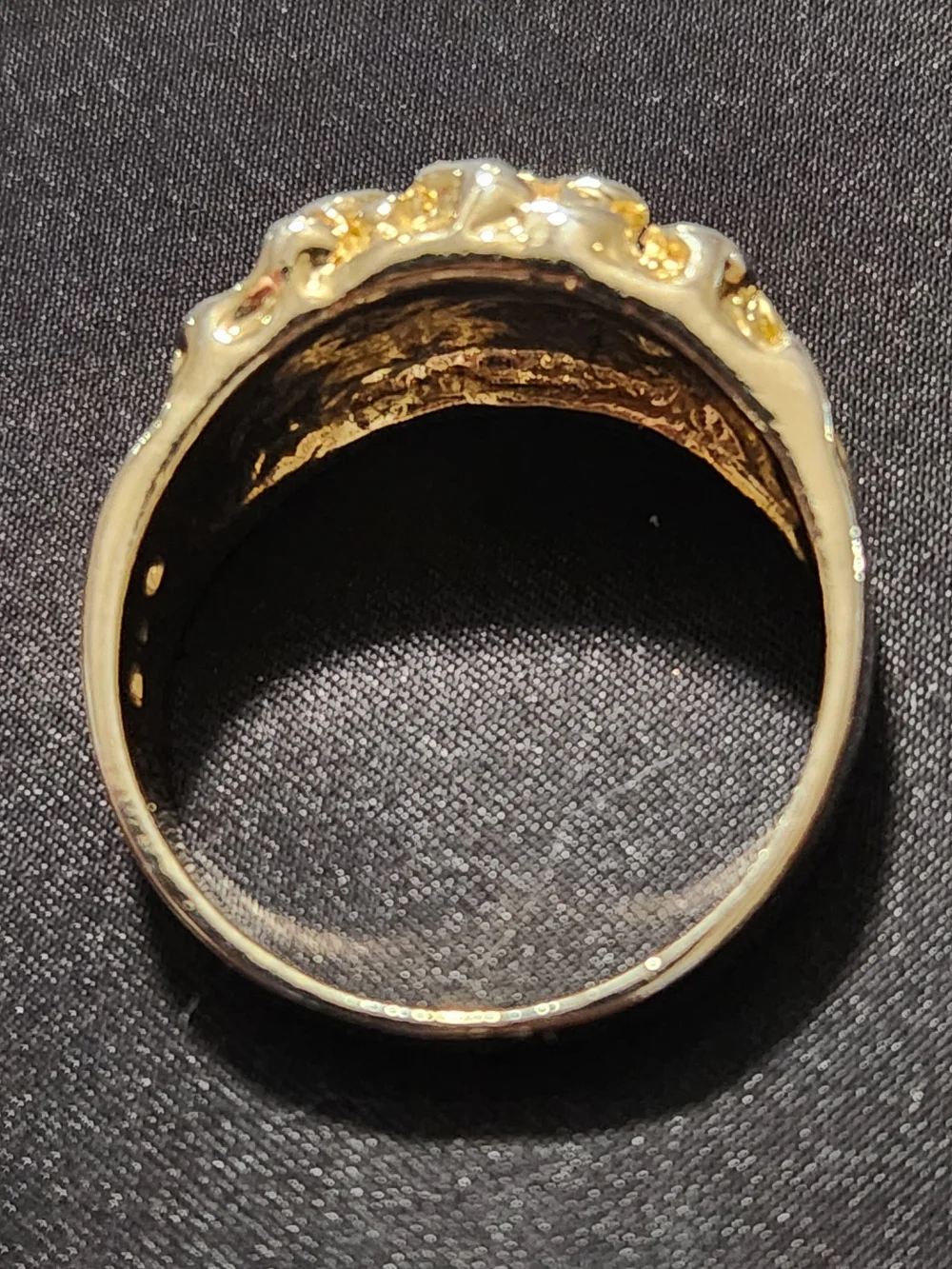 Mens Gold-Tone Nugget Style Statement Ring with Faux Diamonds